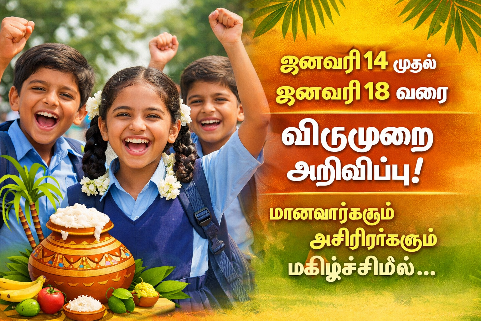 Pongal School Holidays 2026 Tamil Nadu